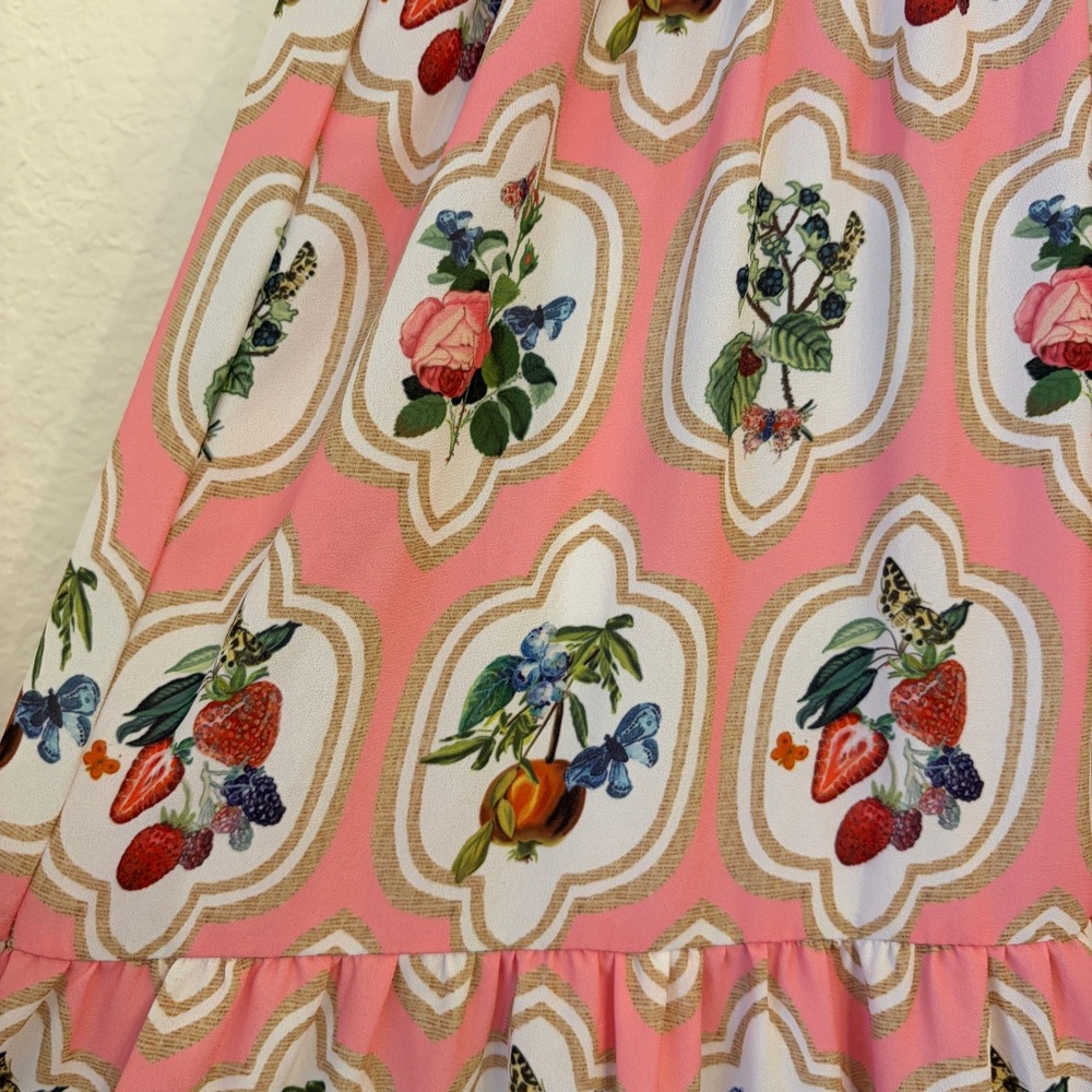Smith & Quinn Sage Midi Dress S Fruit Patch Strawberry Print Butterfly Pink NWT - Picture 5 of 14